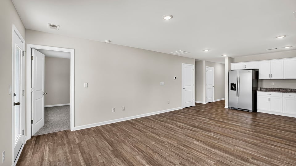 Family room with windows.