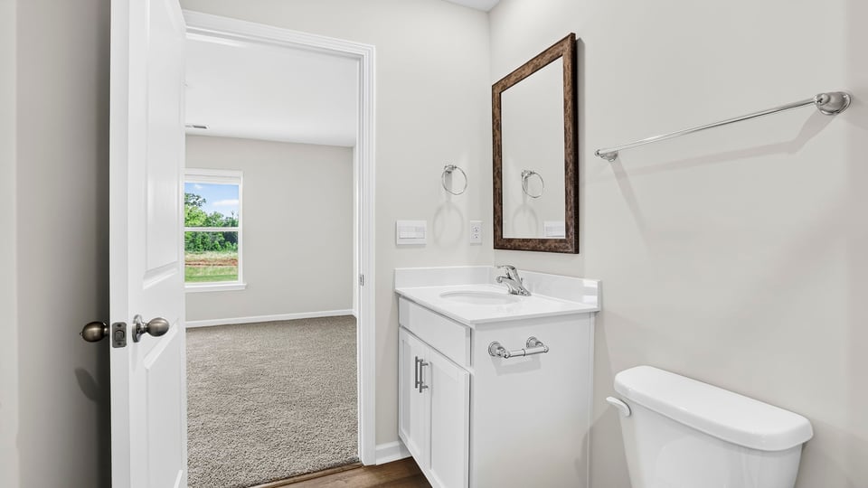 Bathroom with single vanity sink.