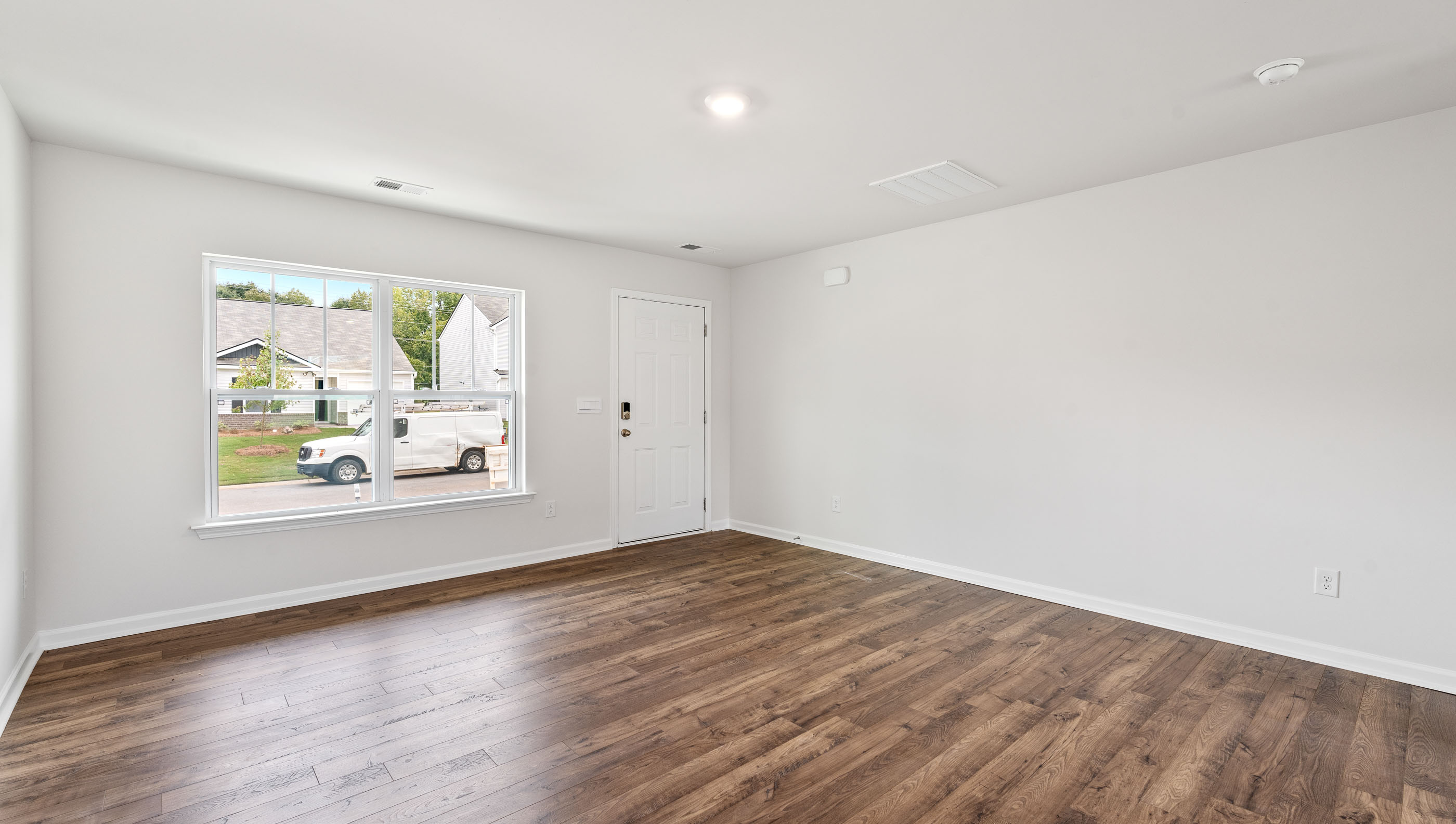 Living room with large window.