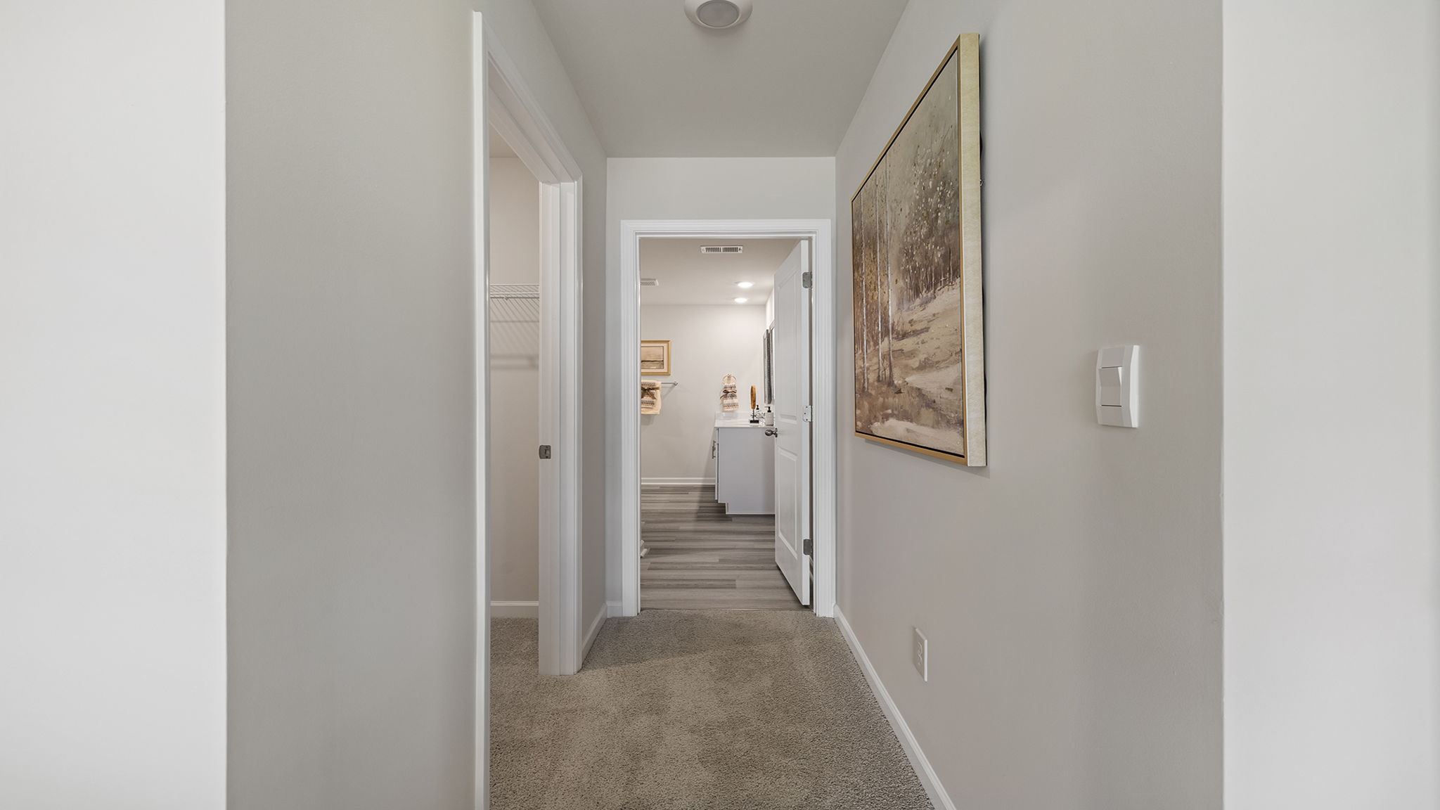 Hallway to primary bathroom.