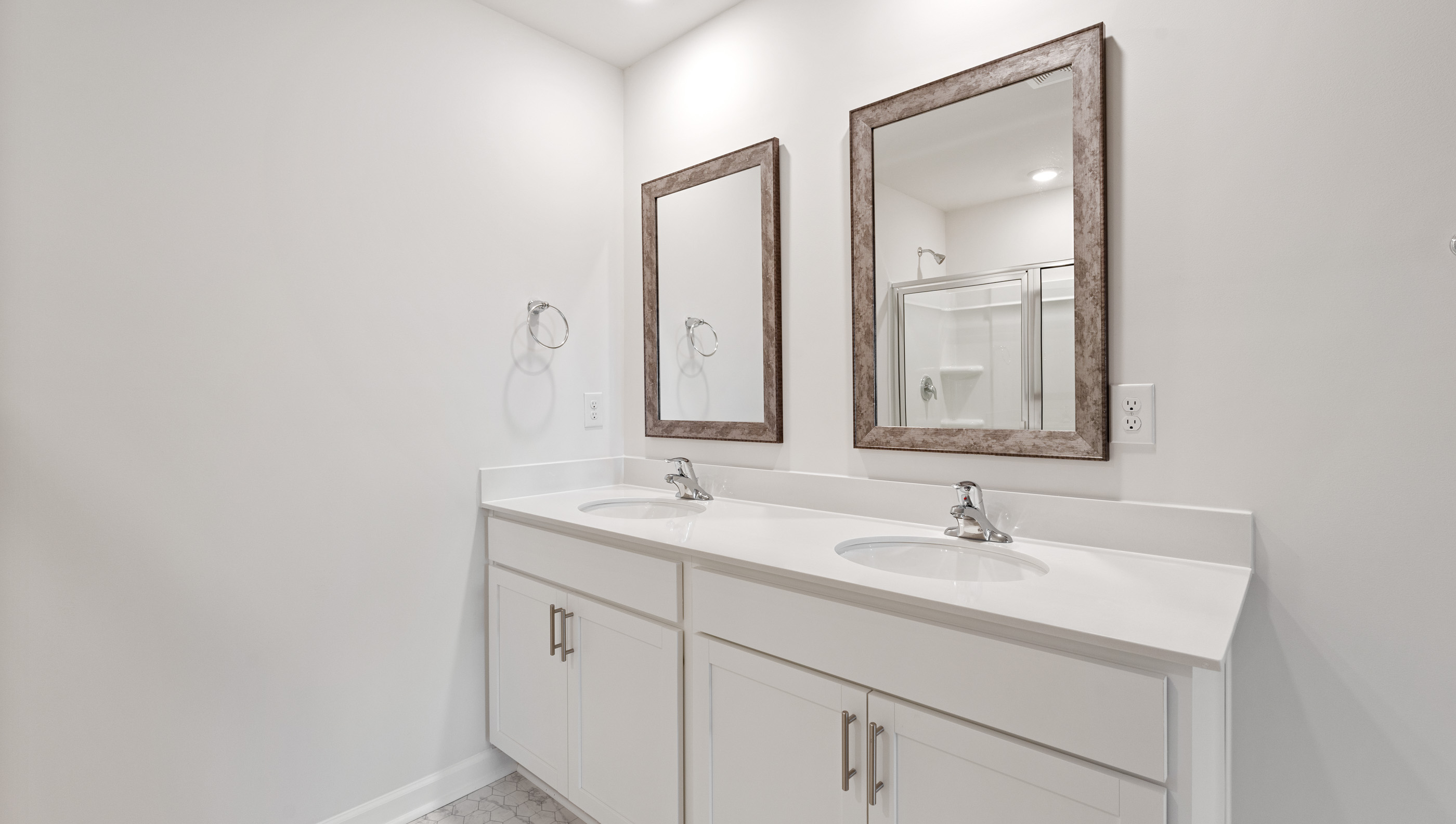Bathroom with double vanity sink.