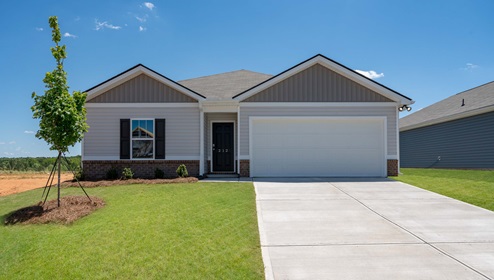 Exterior of the Freeport with a two-car garage.