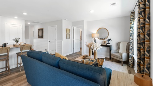Family room with windows.