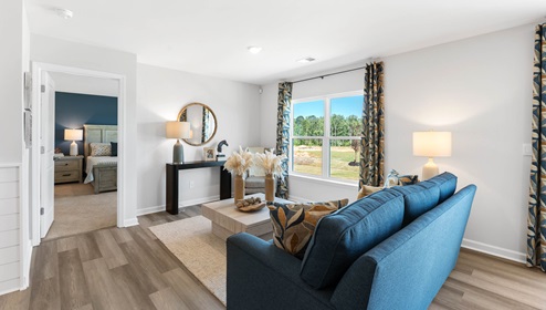 Family room with windows.