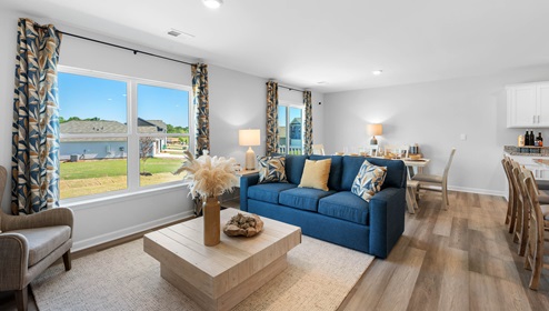 Family room with windows.