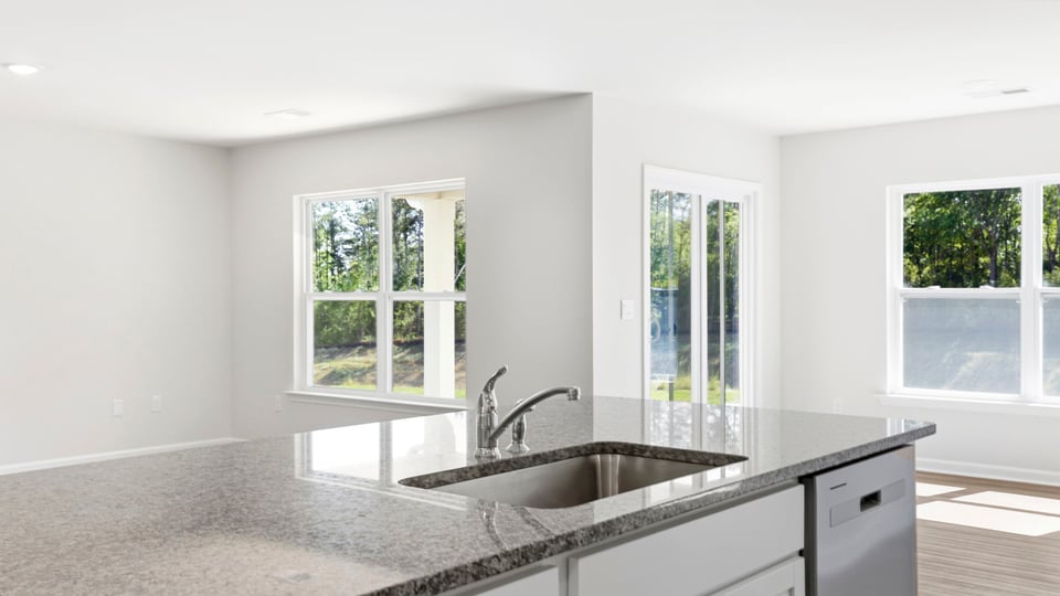 Kitchen with island and cabinets,
