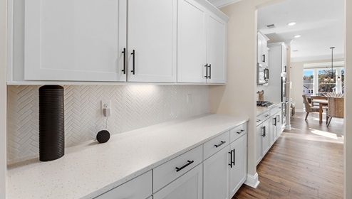 Kitchen side area with granite counter tops.