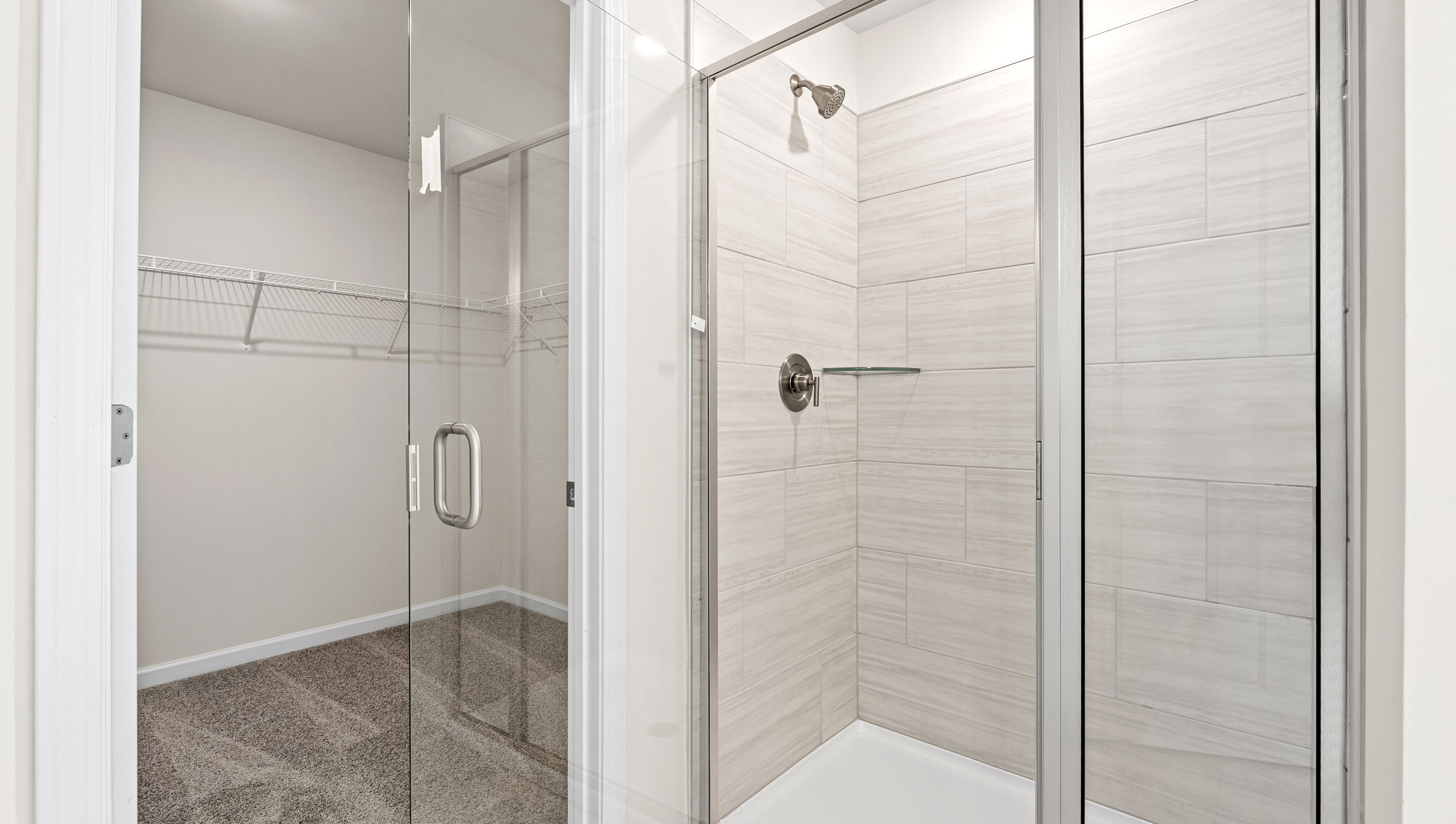 Primary bathroom with double vanity sink.