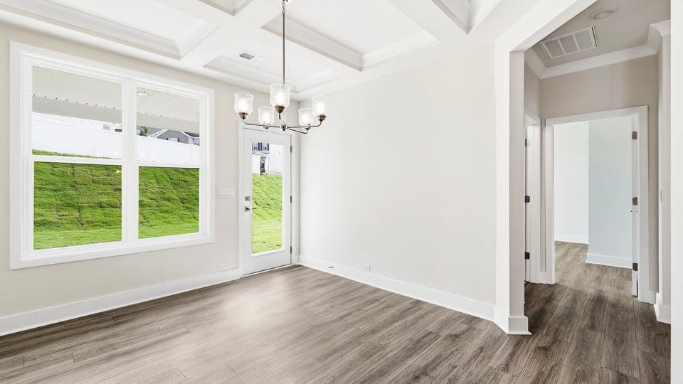 Dining room with windows.