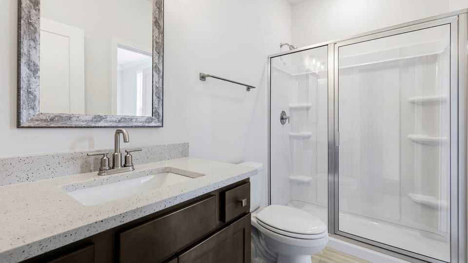 Bathroom with vanity sink.
