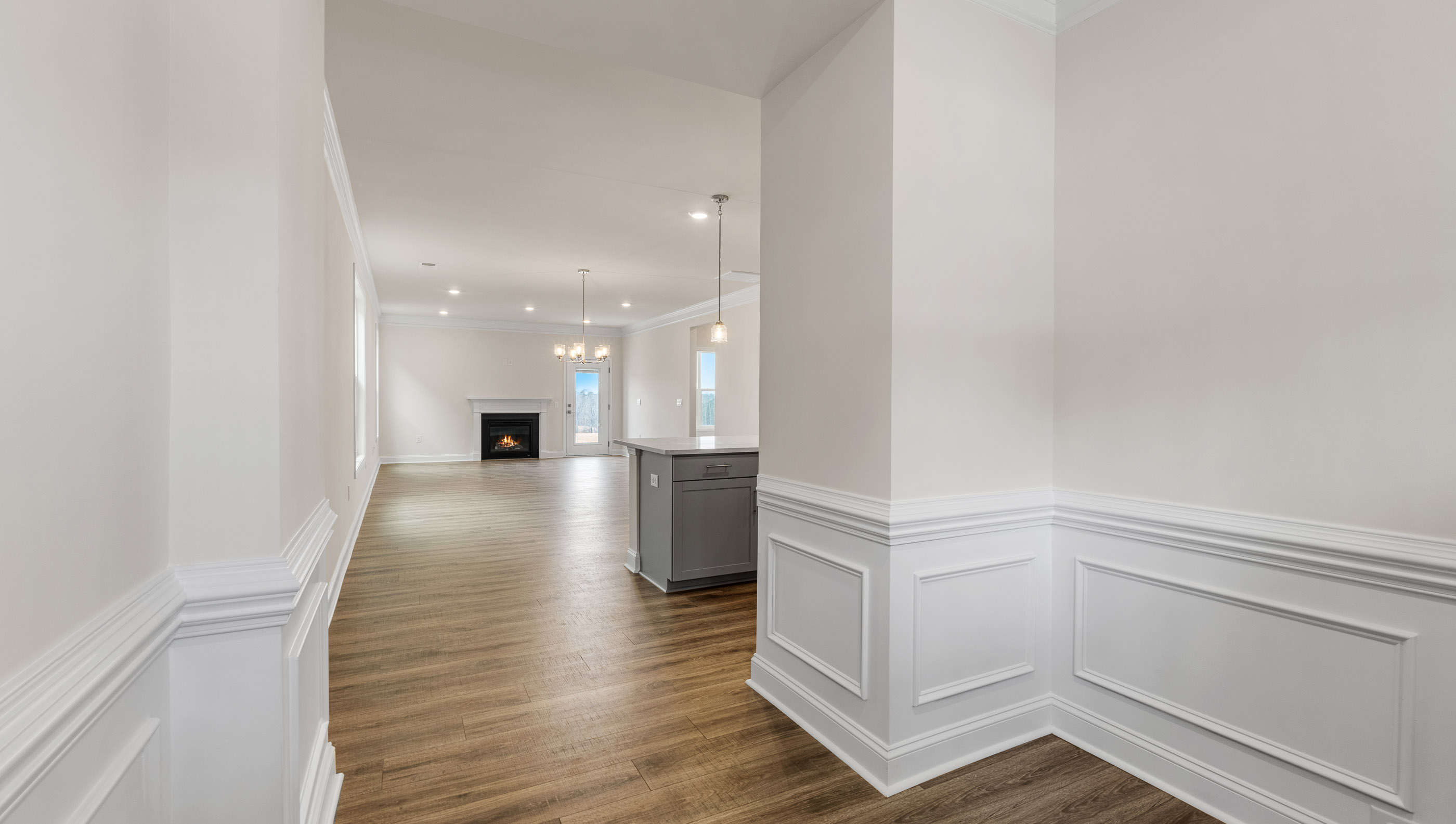 Entrance foyer and view into the living area.