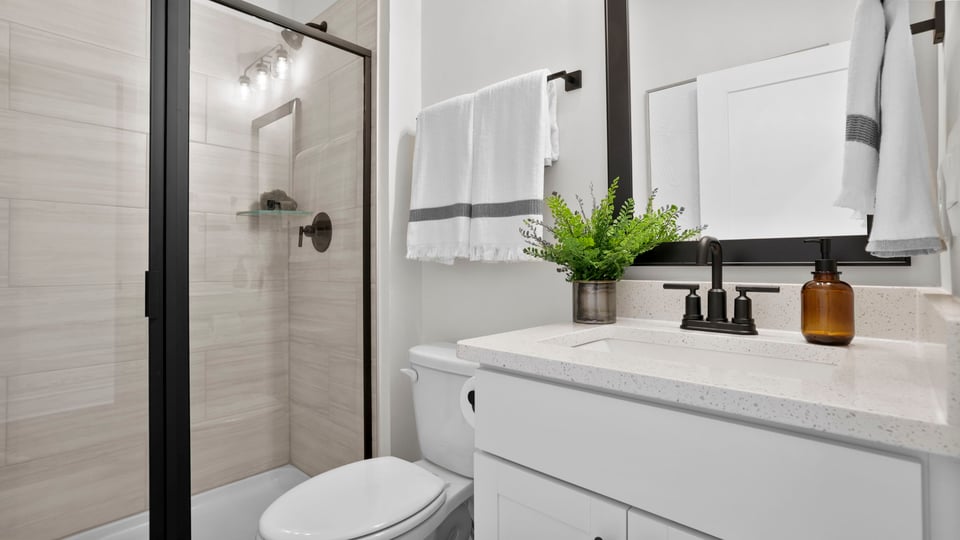 Bathroom with vanity sink.