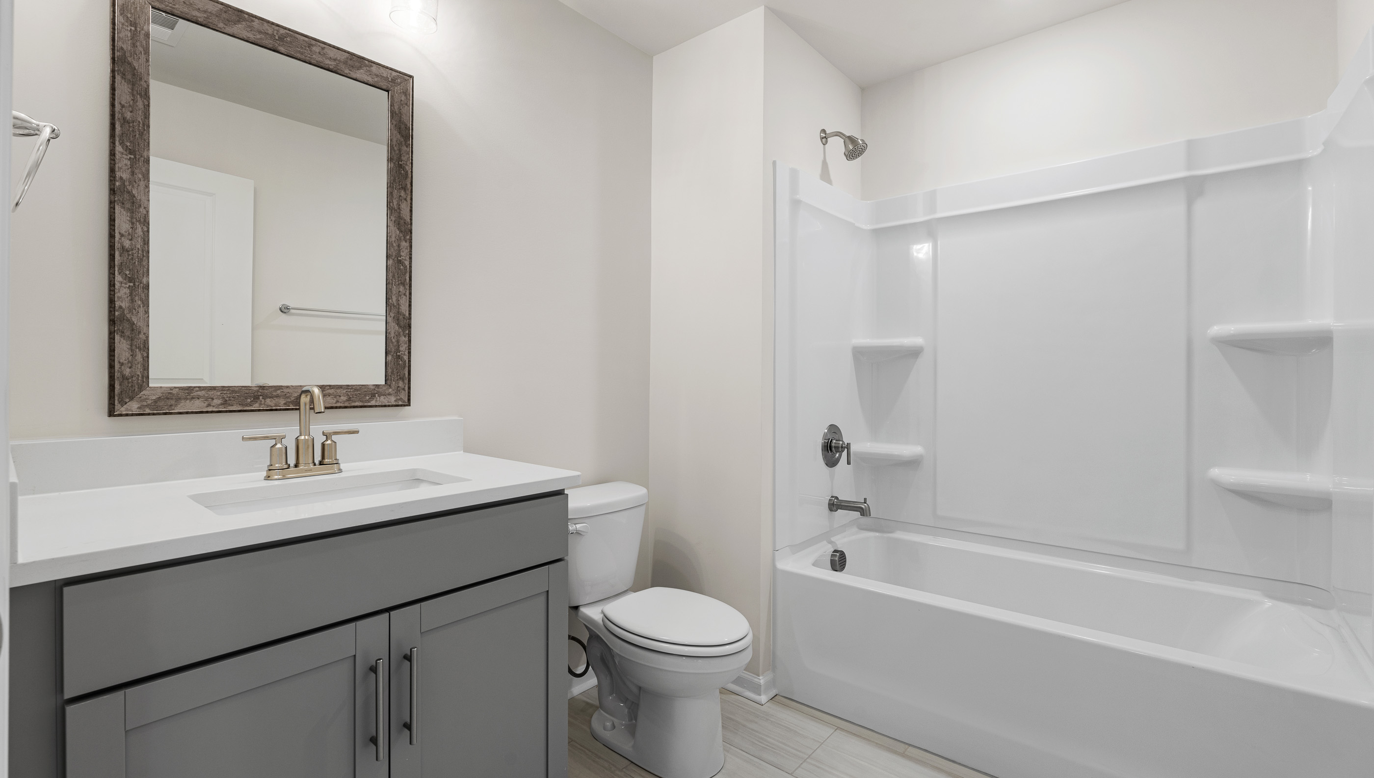 Bathroom with vanity sink.