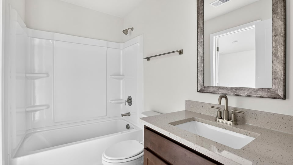 Bathroom with vanity sink.