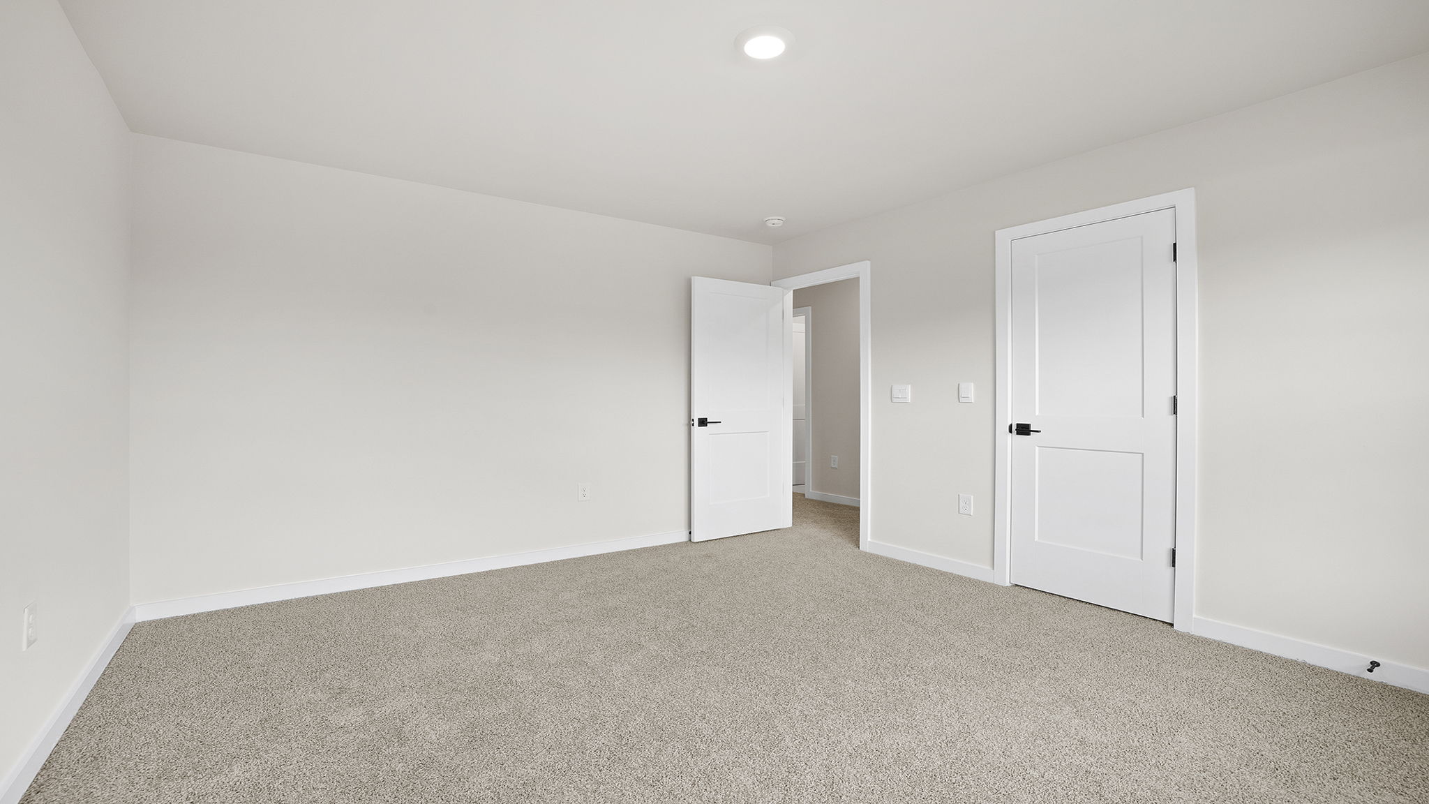 Bedroom with carpet and window.