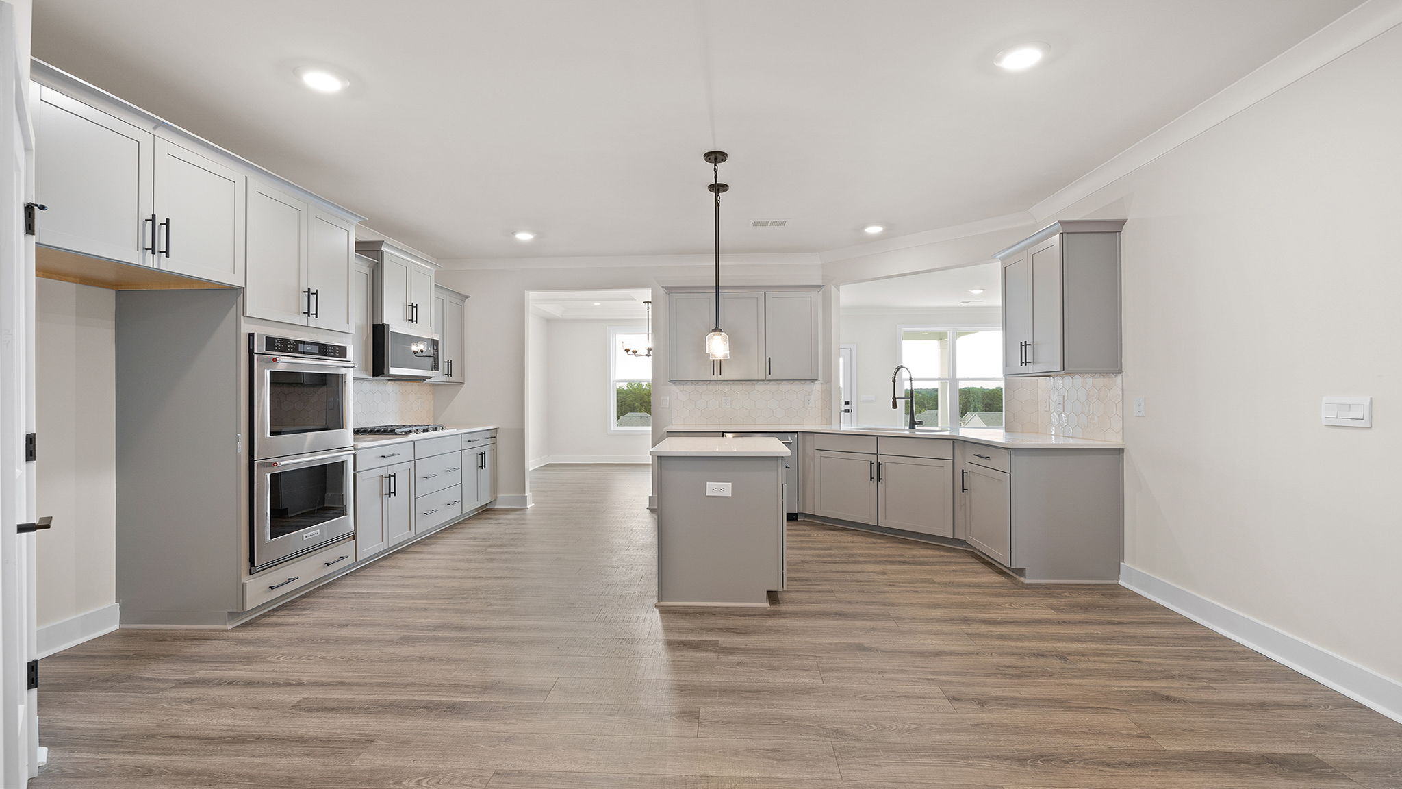 Kitchen with windows.