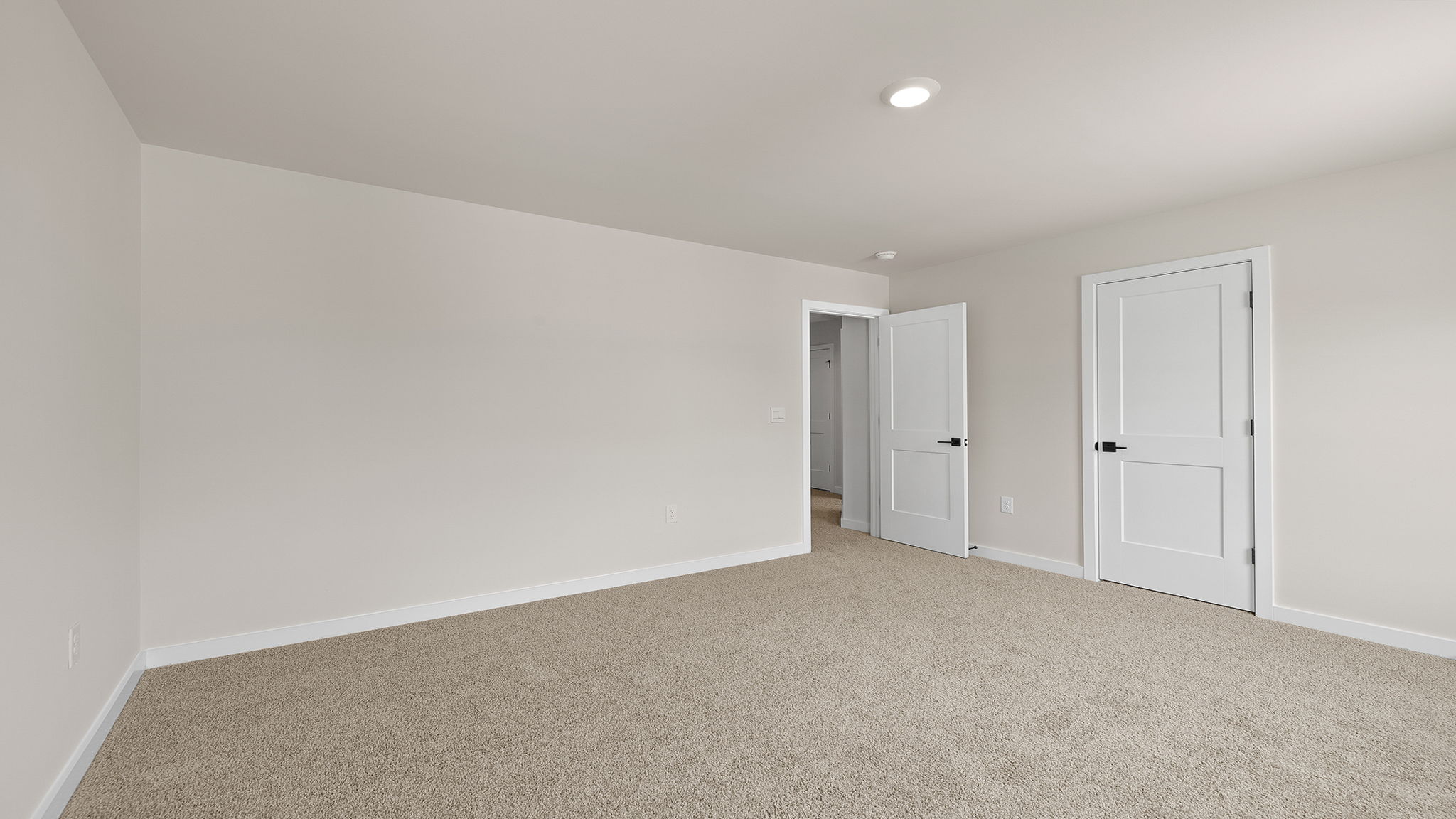 Bedroom with carpet with window.
