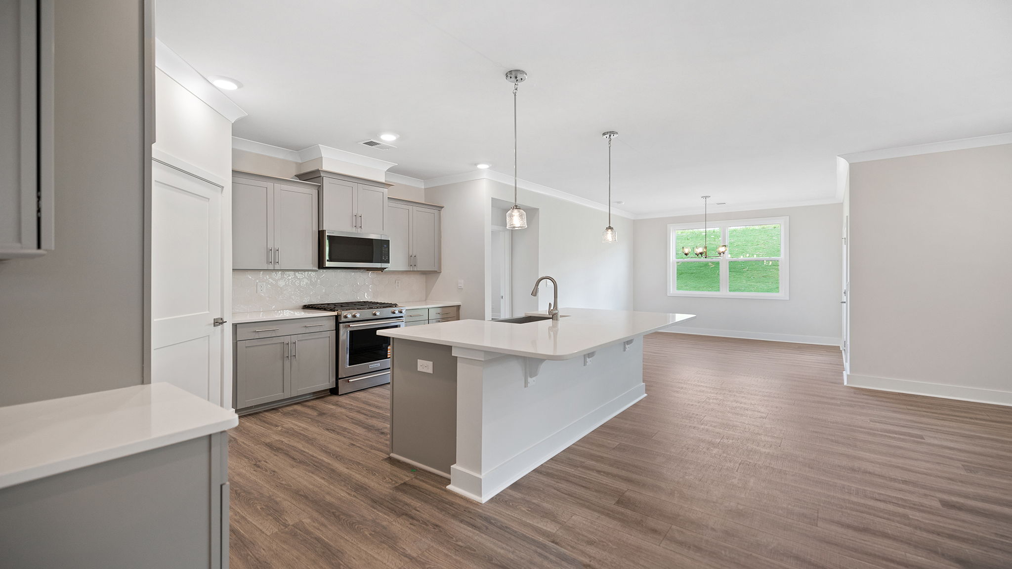 Kitchen island with quartz countertops.