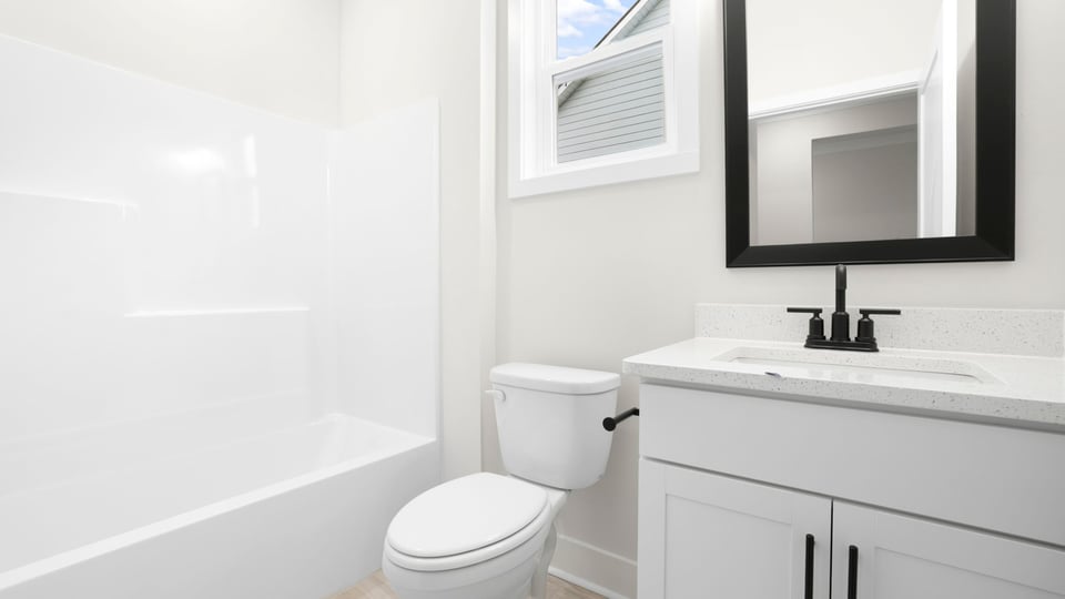 Bathroom with vanity sink.
