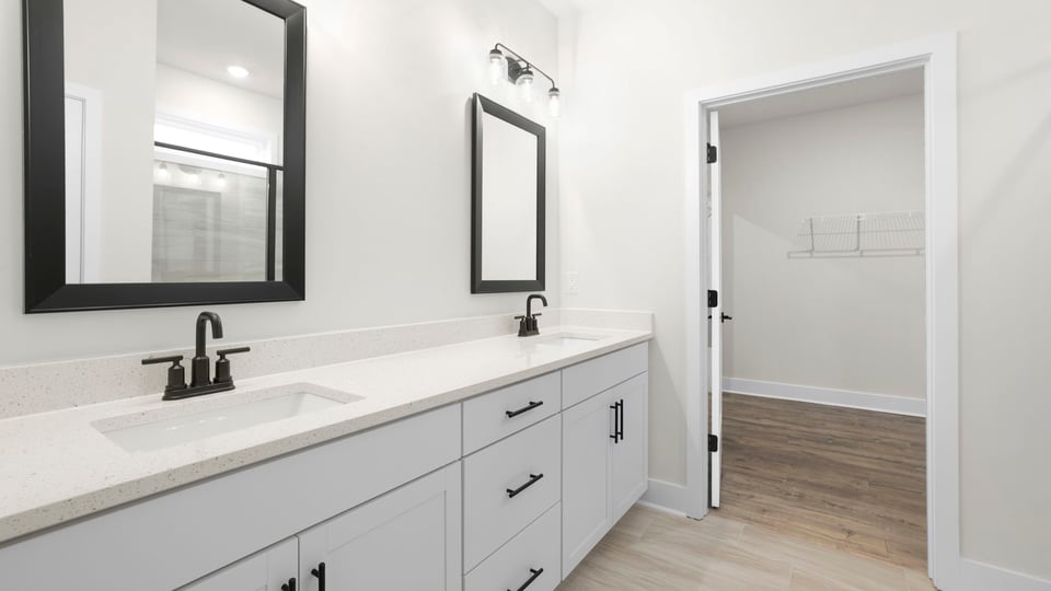 Bathroom with double vanity sink.