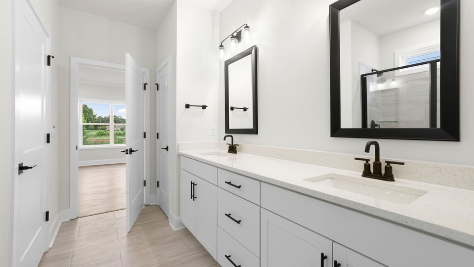 Bathroom with double vanity sink.