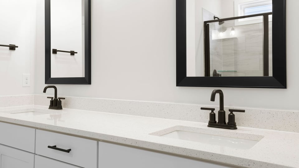 Bathroom with double vanity sink.