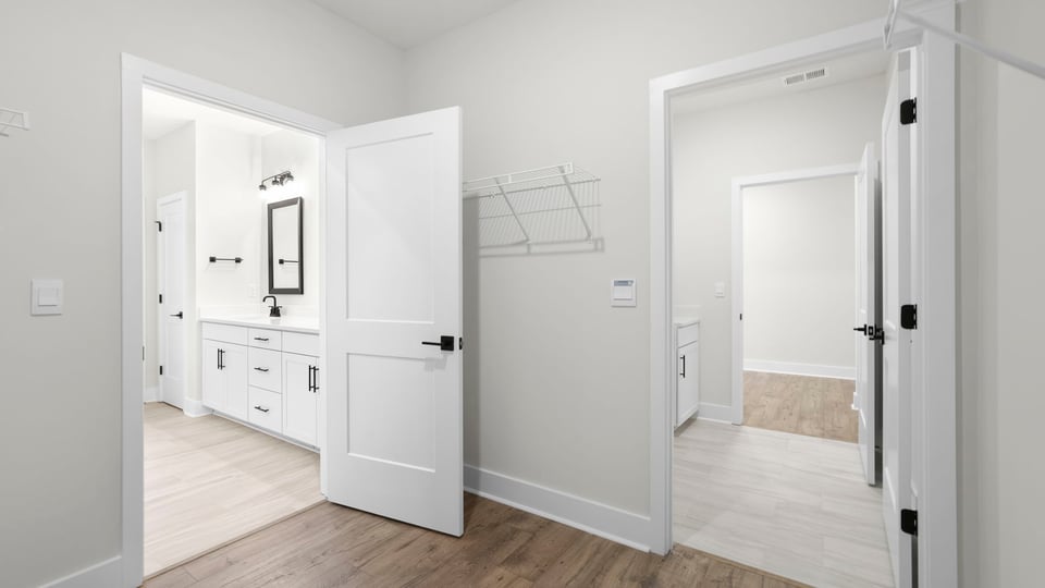 Bathroom with double vanity sink.