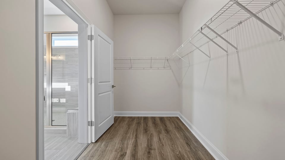 Primary bathroom with double vanity sinks.