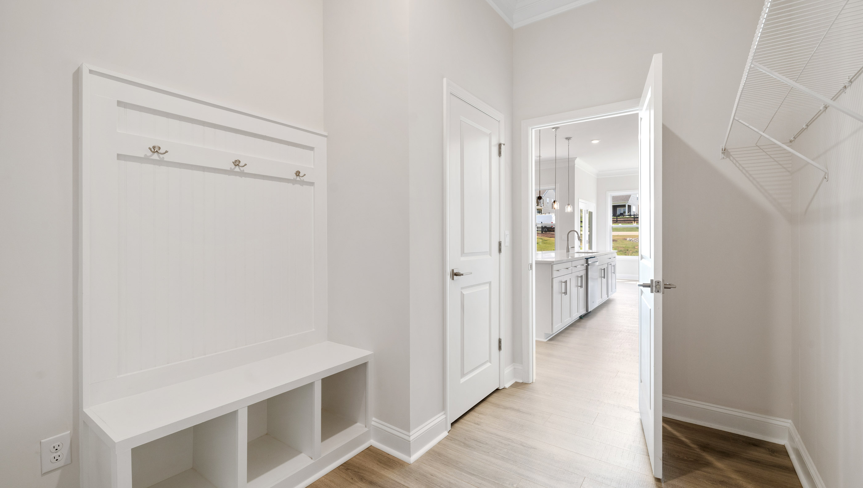 Storage area with cabinets.