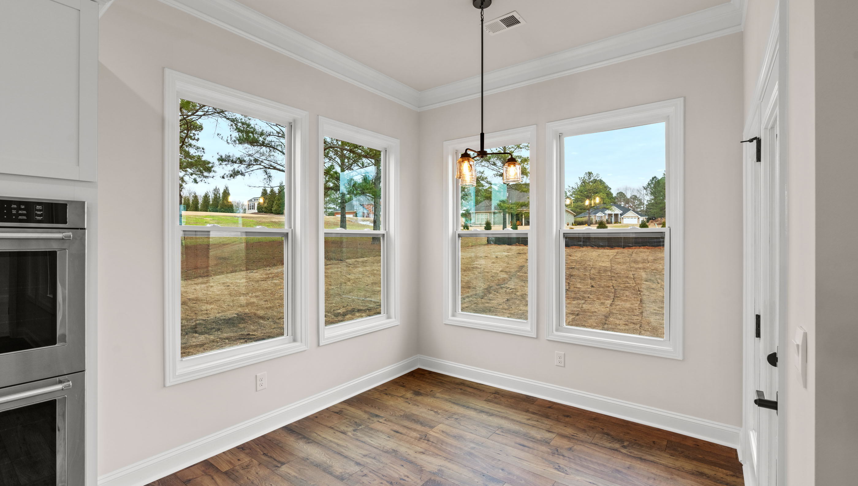 Dining area with windows.