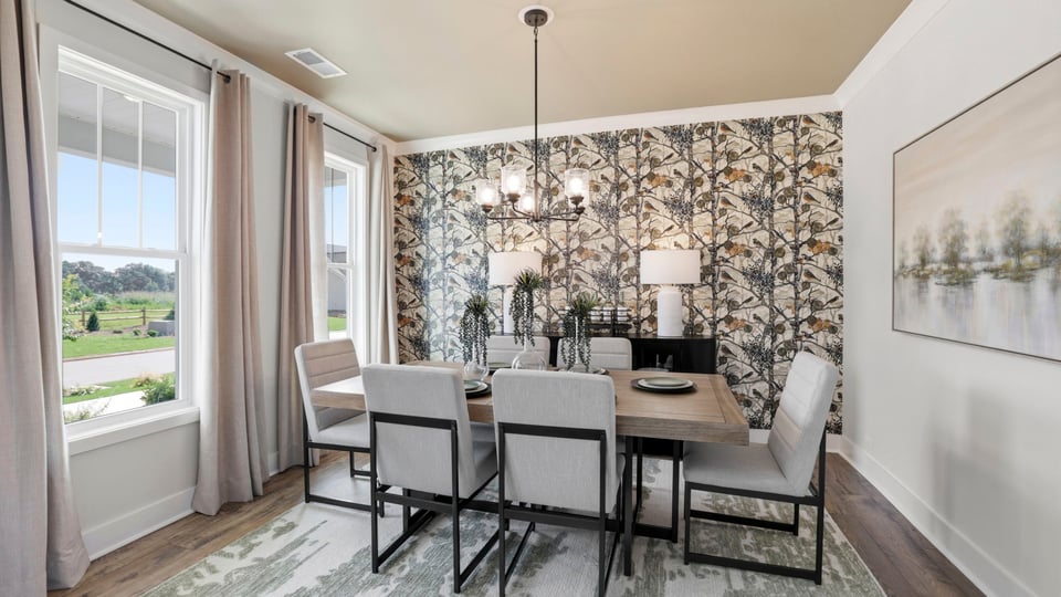 Dining room with windows.