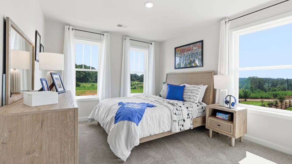 Bedroom with windows and closet.