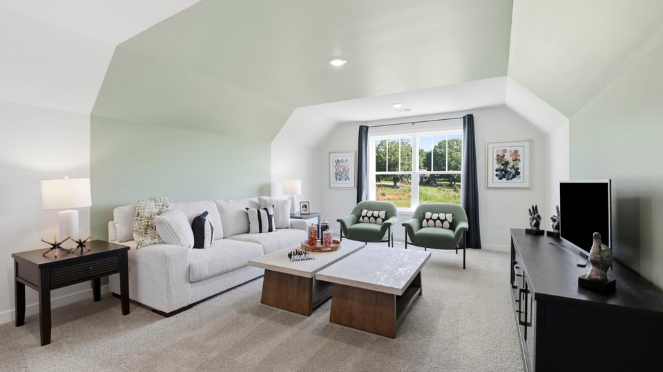 Bonus room with window and carpet.