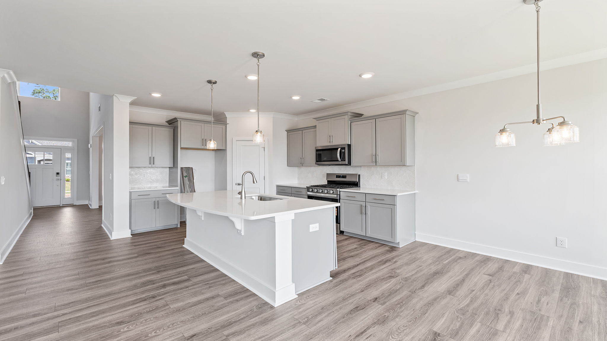 Kitchen island with quartz countertops.