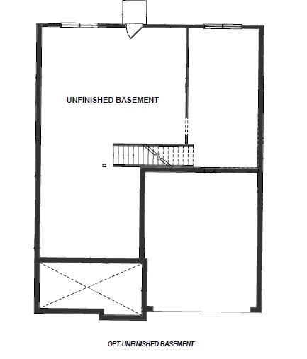 London floorplan of unfinished basement.