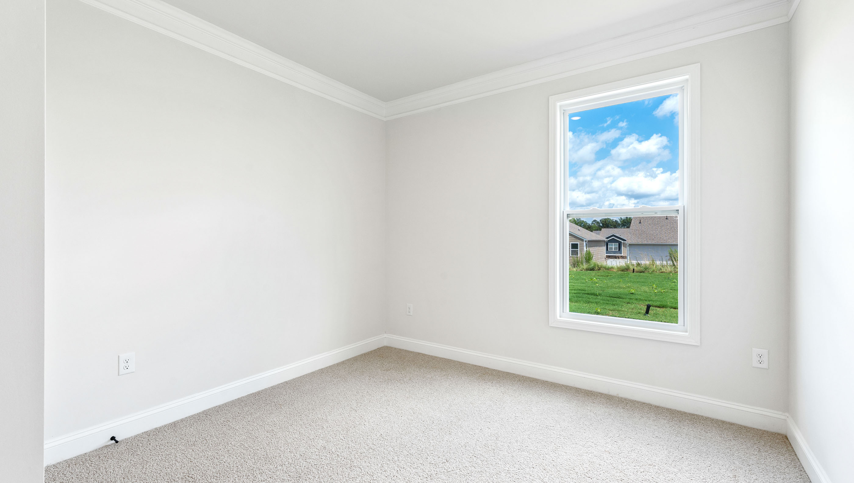 Bedroom with carpet and window.