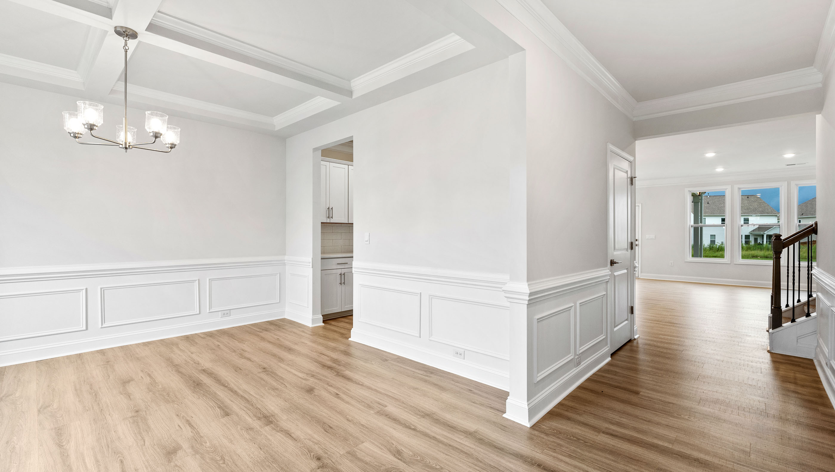 View of dining room and hallway to the living area.