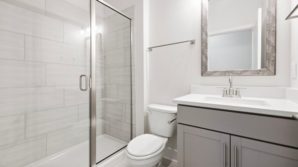 Bathroom with vanity sink.