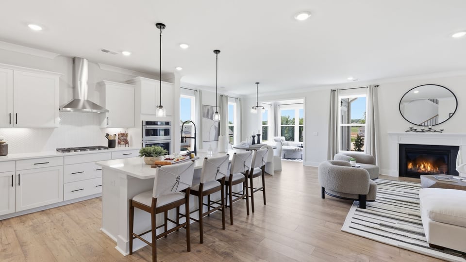 Kitchen with island and cabinets.