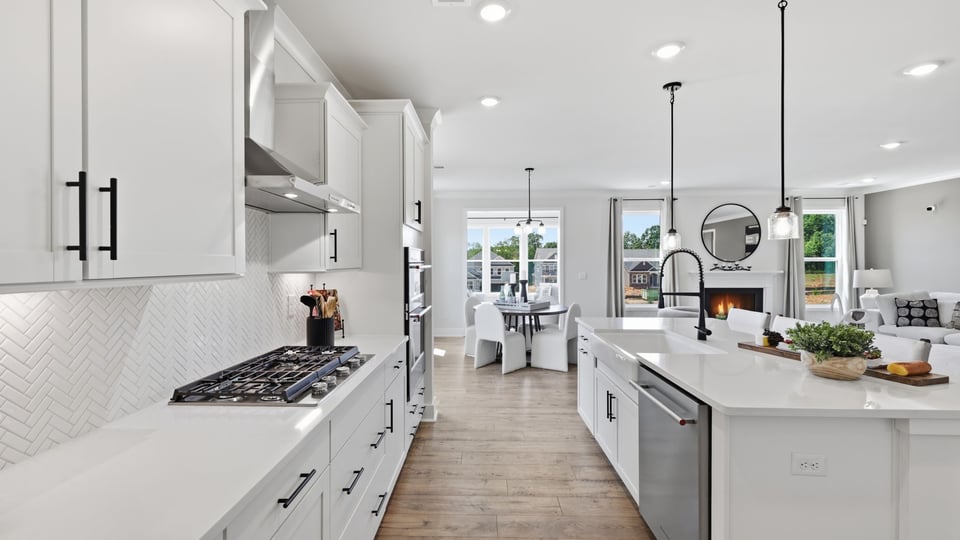 Kitchen with cabinets and island.