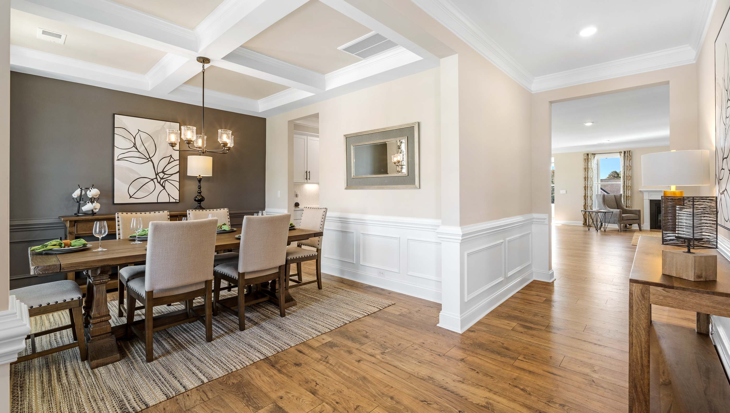 Entry way into home with dining room.
