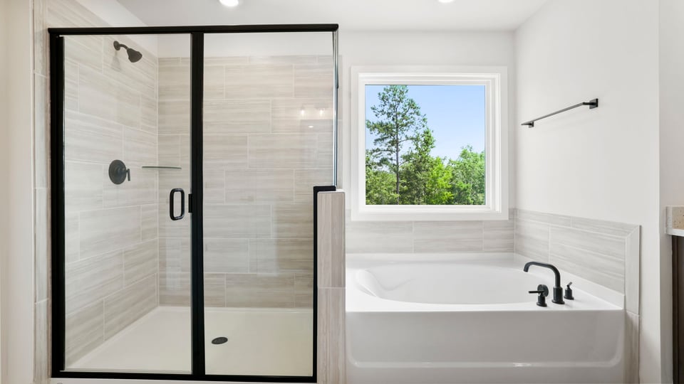 Primary bathroom with vanity sinks.