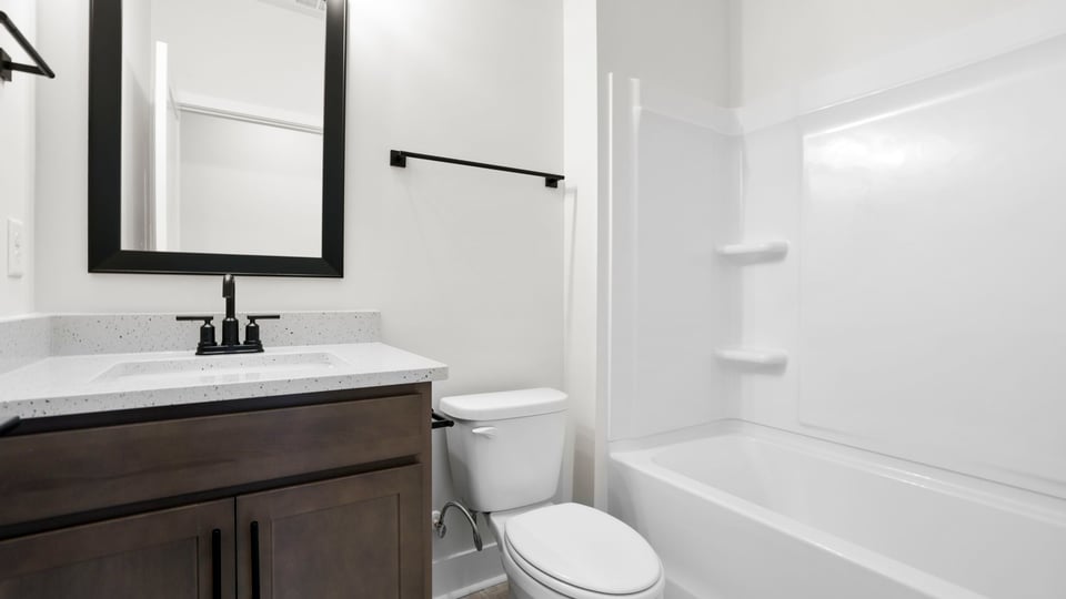 Bathroom with vanity sink.