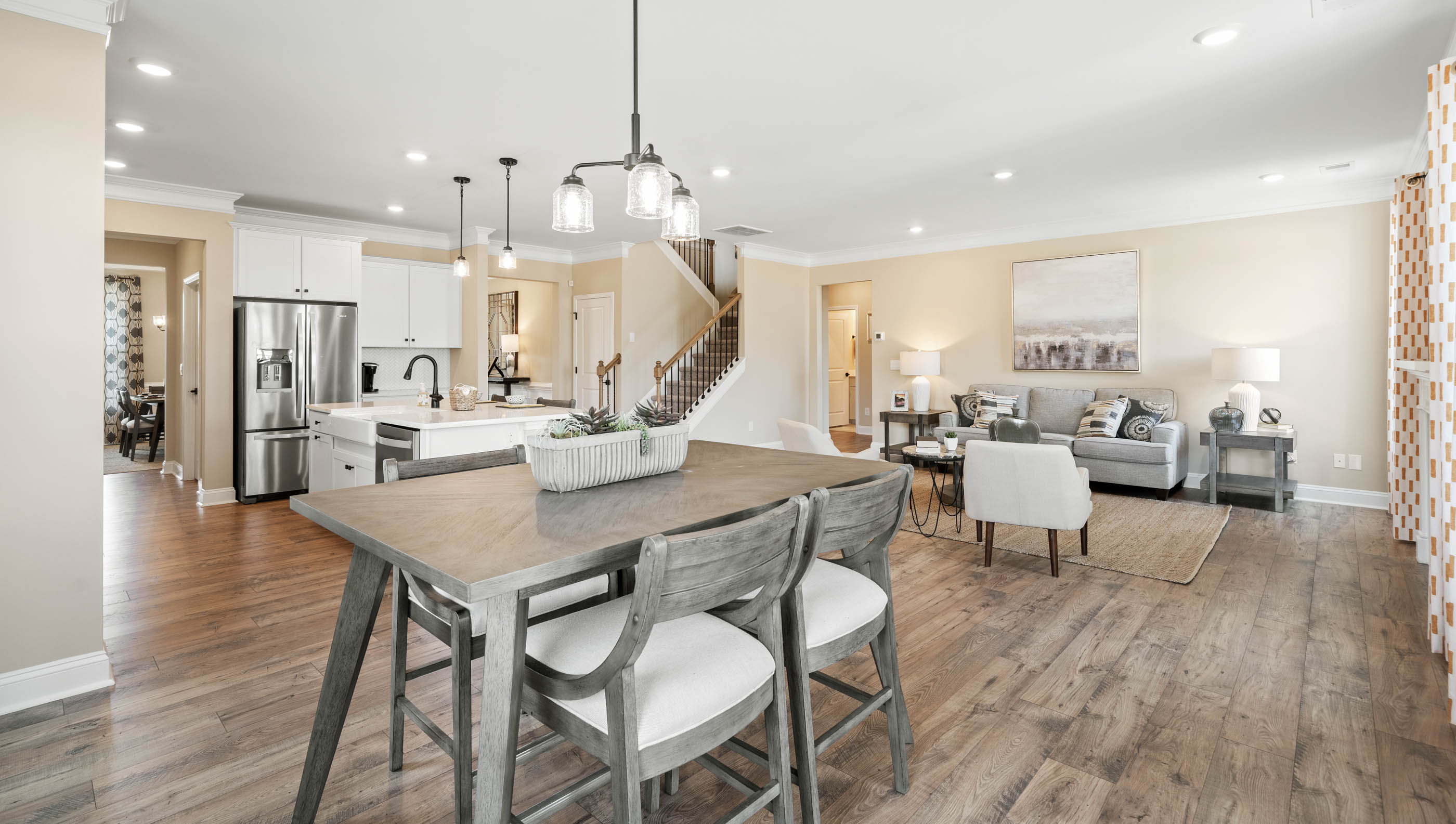 Family room with windows.
