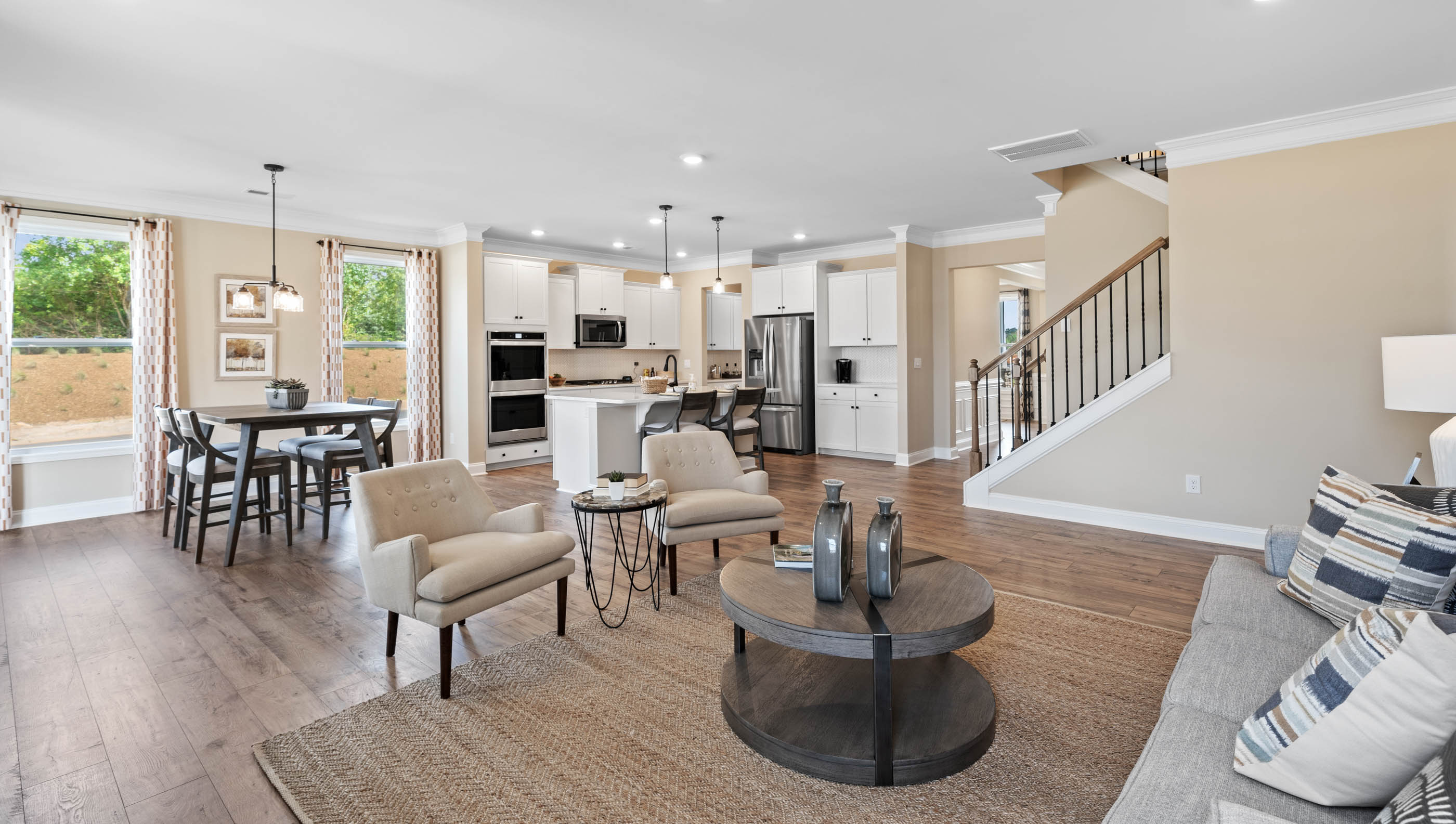 Family room with view of stairs.