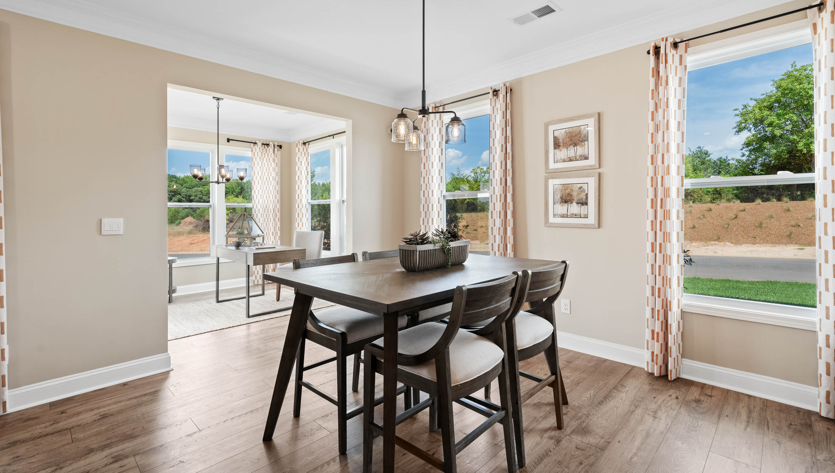 Dining area in the kitchen with door to backyard.