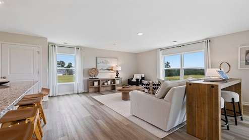 Family room with windows.