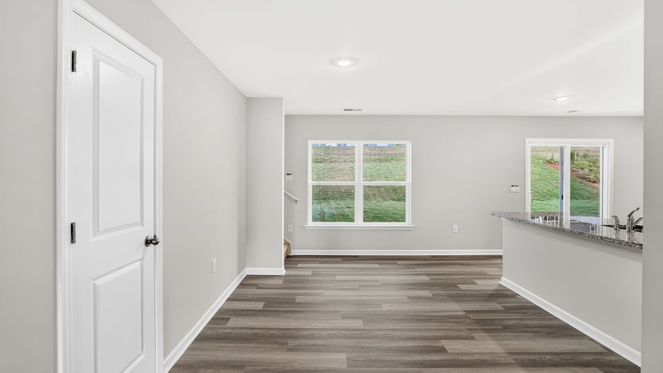 Dining room with windows.