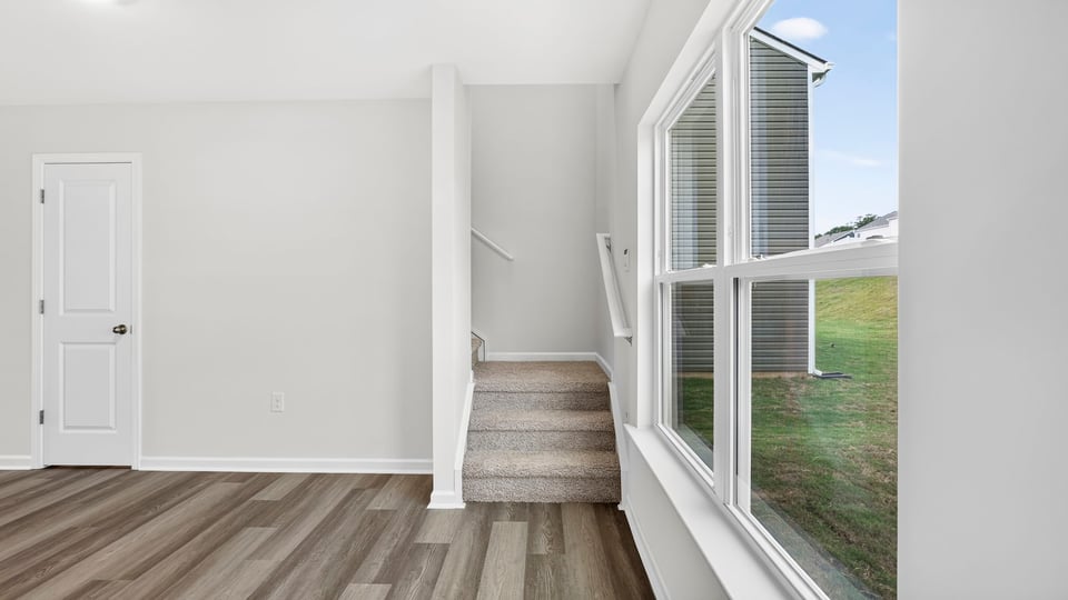 Dining room with windows.