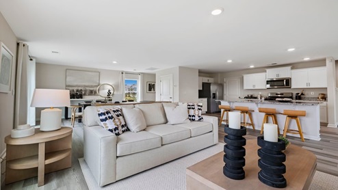 Family room with windows.